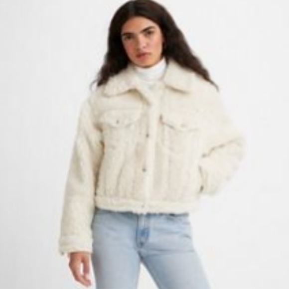 Levi's® Premium BABY BUBBLE SHERPA TRUCKER JACKET Coconut Milk - White - Picture 2 of 11